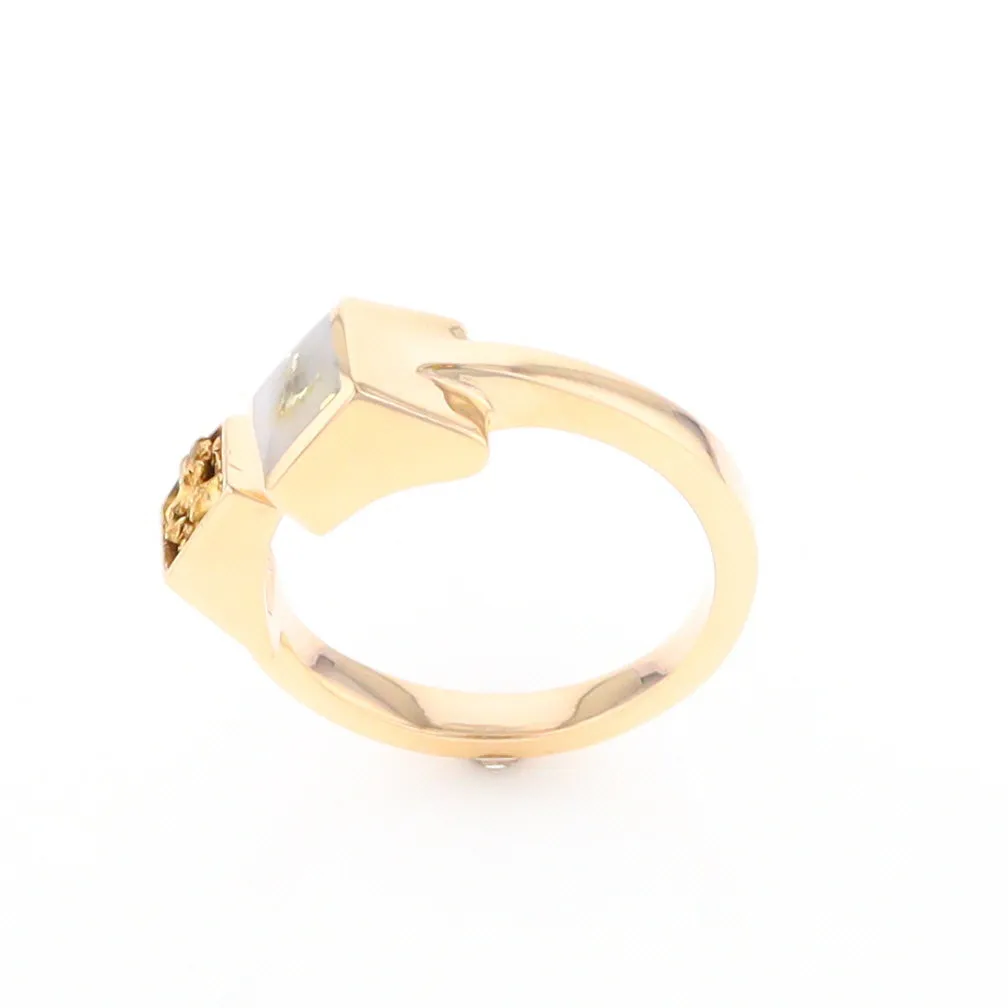 Gold Quartz Ring Natural Nuggets Inlaid Wrap Double Square Design