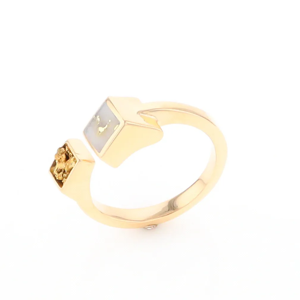 Gold Quartz Ring Natural Nuggets Inlaid Wrap Double Square Design