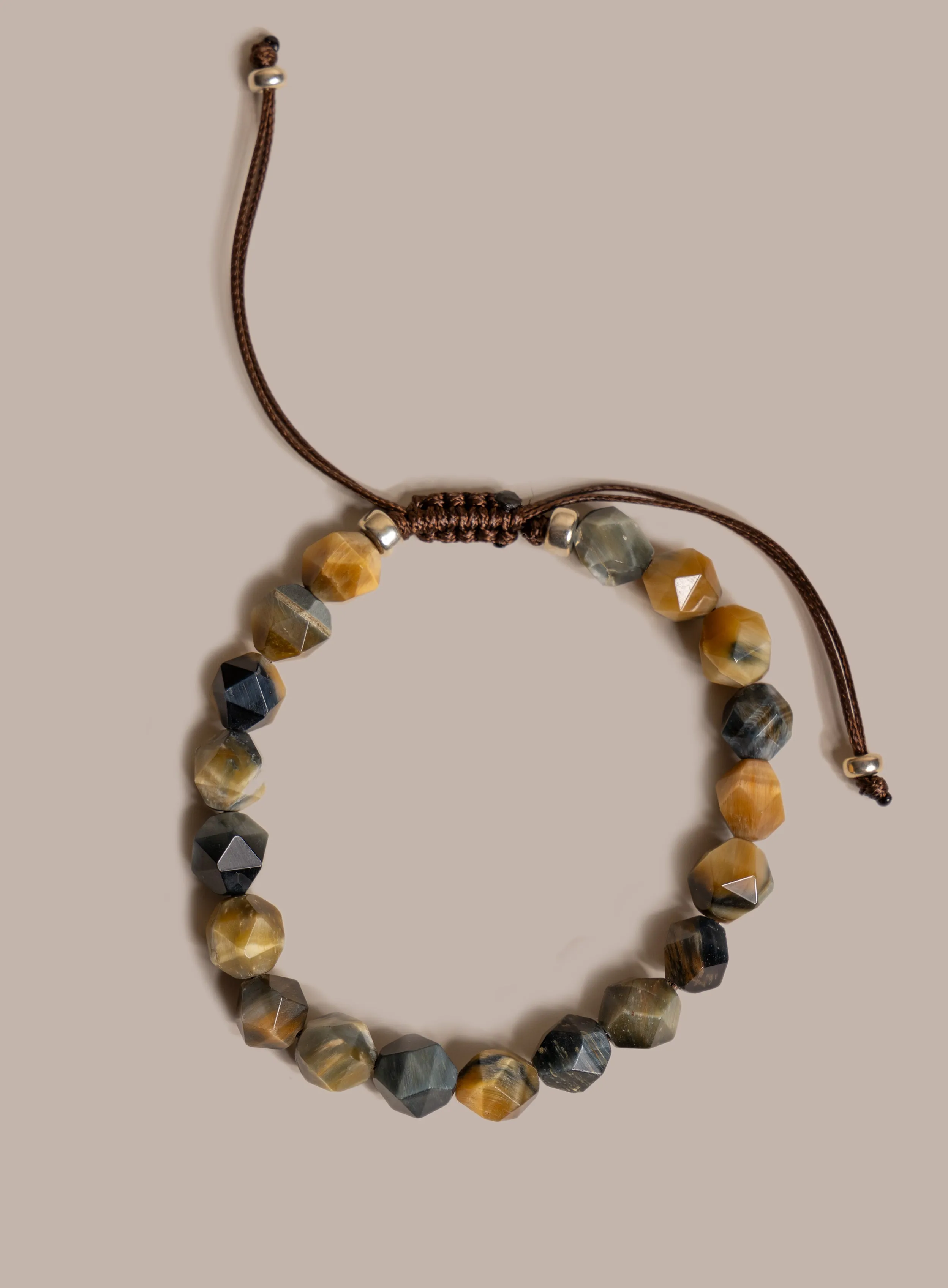 Golden Blue Tiger Eye and Sterling Silver Bracelet for Men