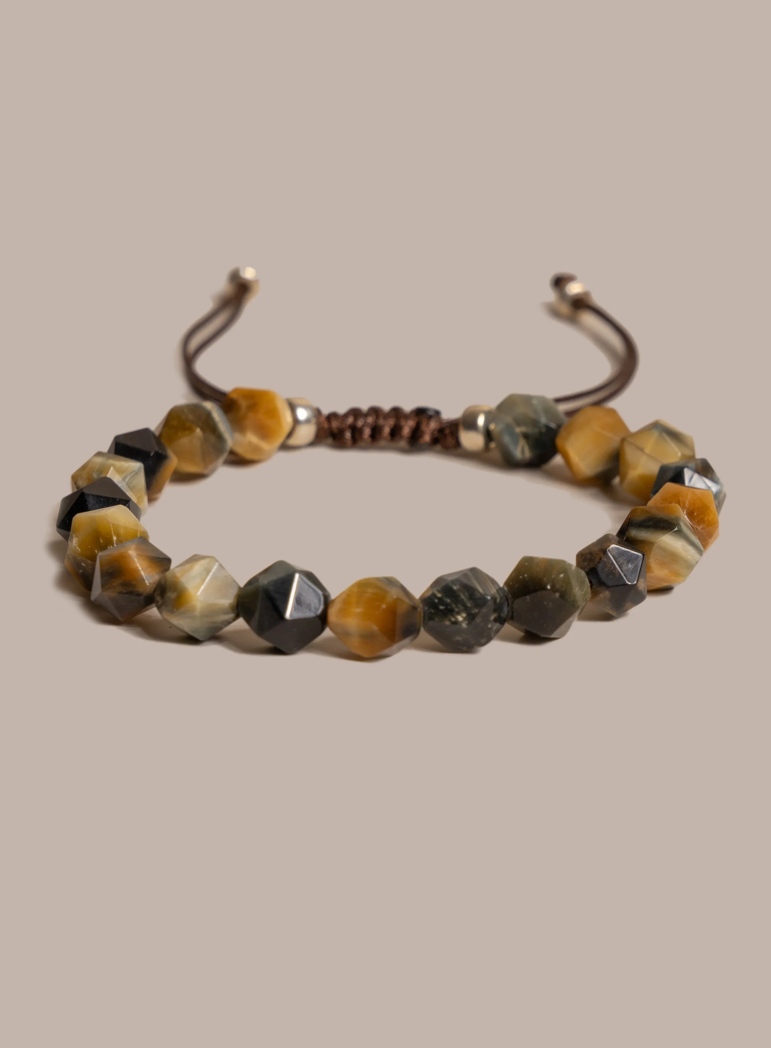 Golden Blue Tiger Eye and Sterling Silver Bracelet for Men