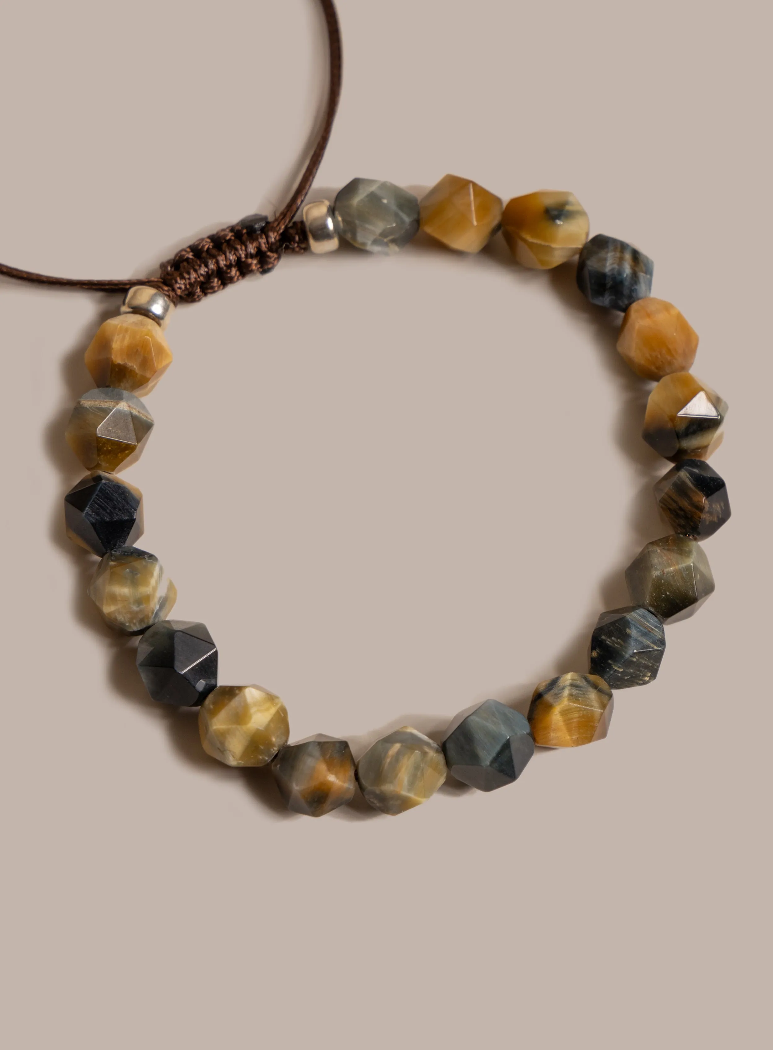 Golden Blue Tiger Eye and Sterling Silver Bracelet for Men