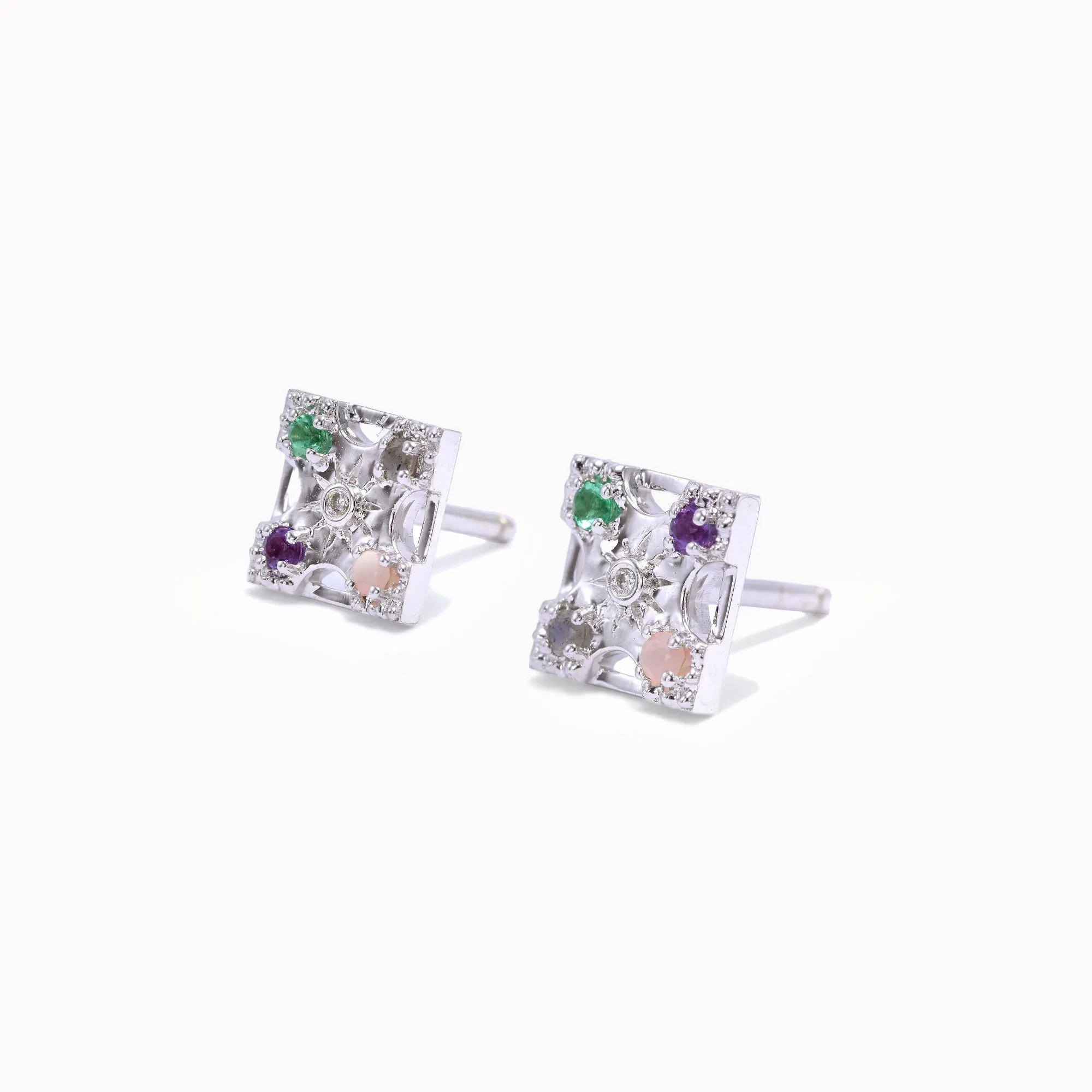 Harmony "LOVE" Gemstone Stud Earrings - 4 Stones