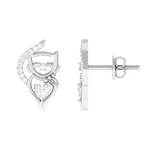 Heart and Round Diamond Animal Stud Earrings