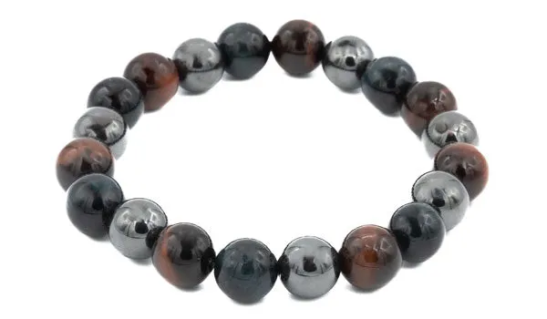 Hematite, Red Tigers Eye & Blue Tigers Eye Natural Gemstone Bracelet