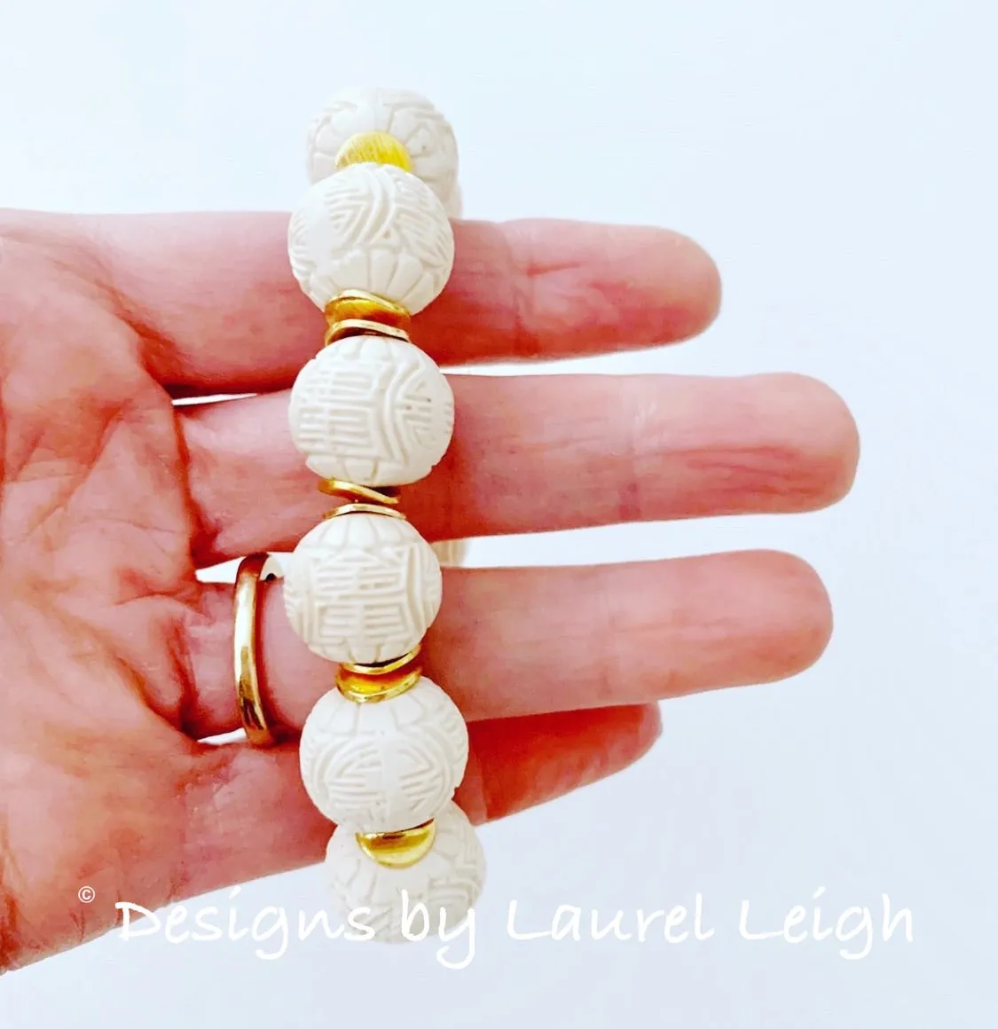 Ivory Gold Chinoiserie Cinnabar Bracelet