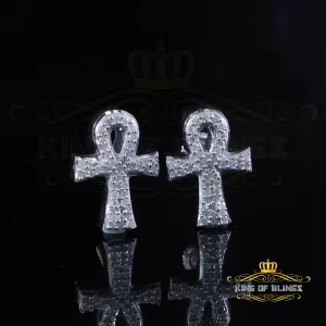 King Of Bling's New 0.40ct Diamond 925 Sterling Silver White for Men's & Women Stud ANKH Earring