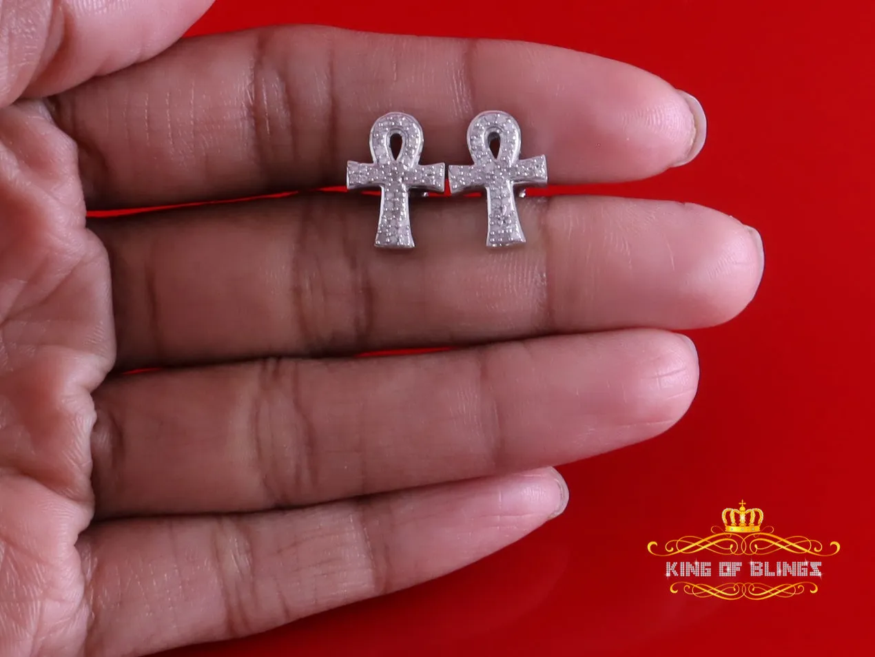 King Of Bling's New 0.40ct Diamond 925 Sterling Silver White for Men's & Women Stud ANKH Earring