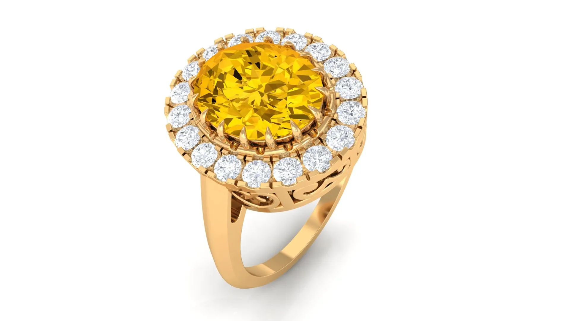 Lab Grown Yellow Sapphire and Moissanite Halo Engagement Ring