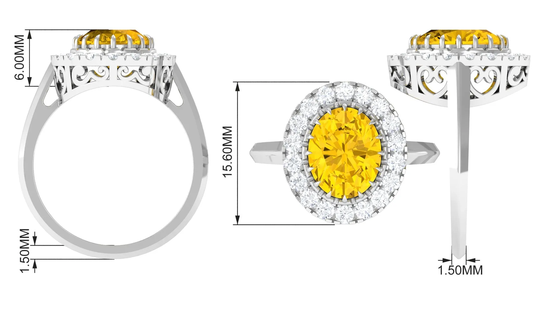 Lab Grown Yellow Sapphire and Moissanite Halo Engagement Ring