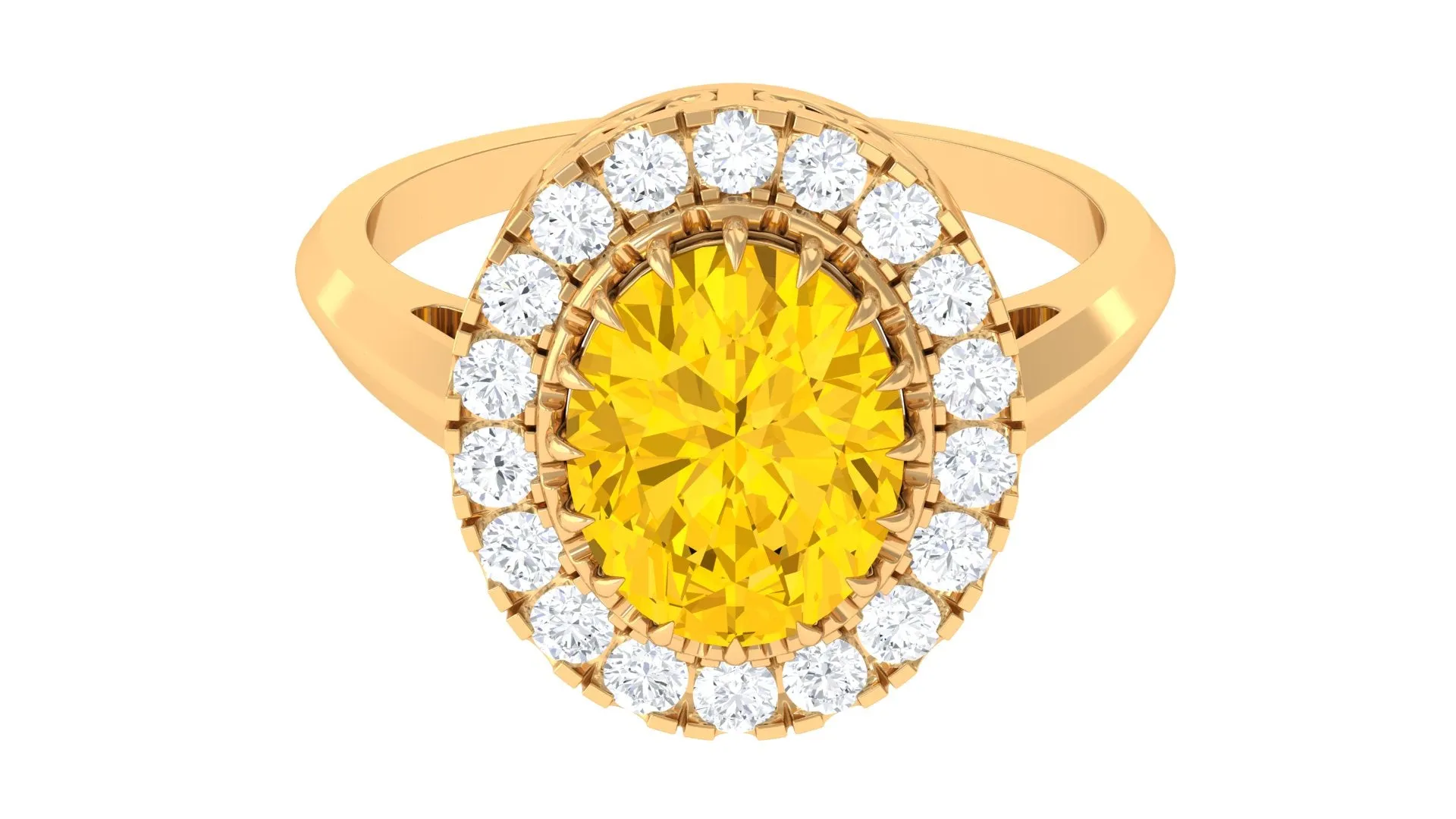 Lab Grown Yellow Sapphire and Moissanite Halo Engagement Ring