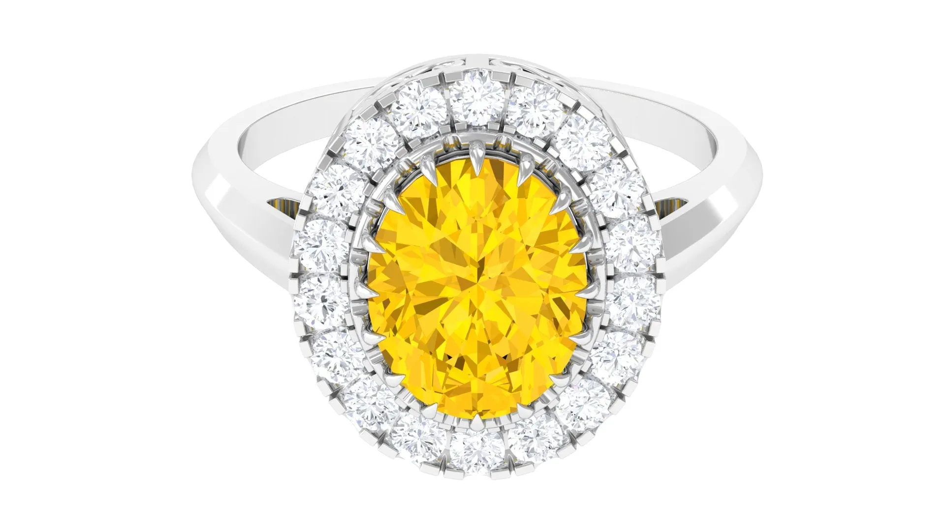 Lab Grown Yellow Sapphire and Moissanite Halo Engagement Ring