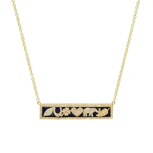 Lapis Inlay And Diamond Good Luck Bar Necklace