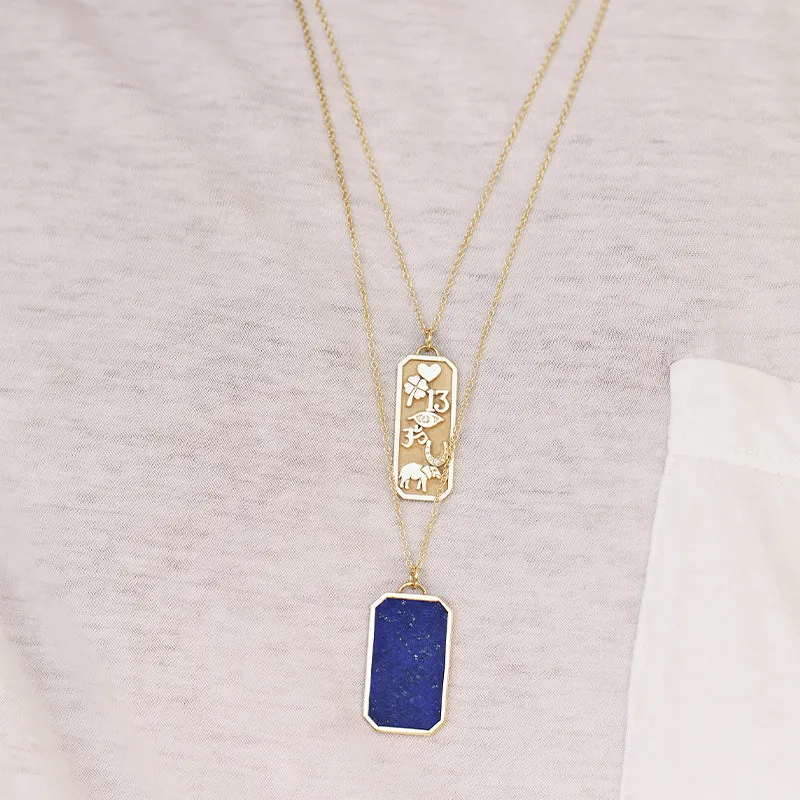 Lapis Inlay Tag Pendant Necklace