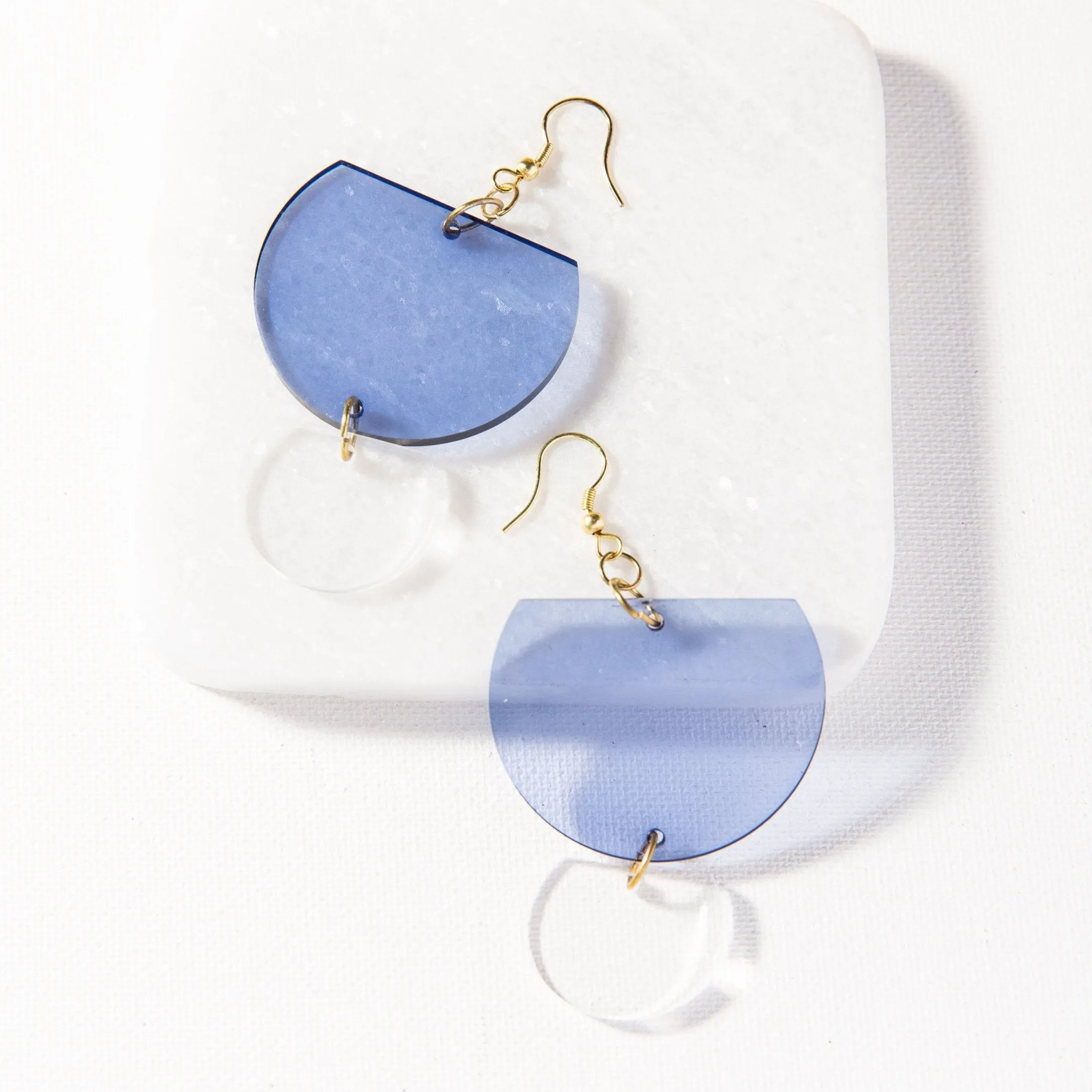 Lapis Lucite Double Half Round Earrings