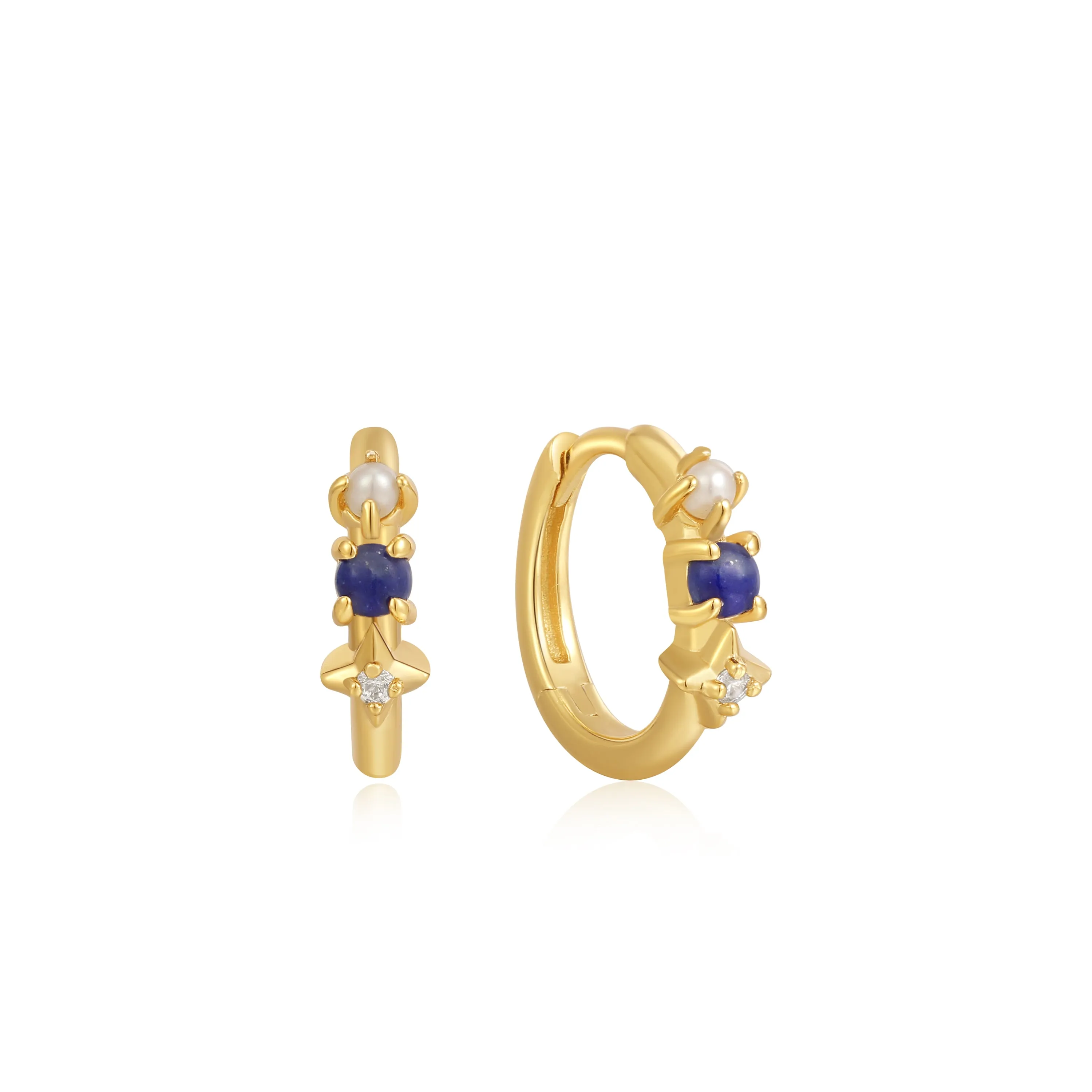 Lapis Star Huggie Hoop Earrings