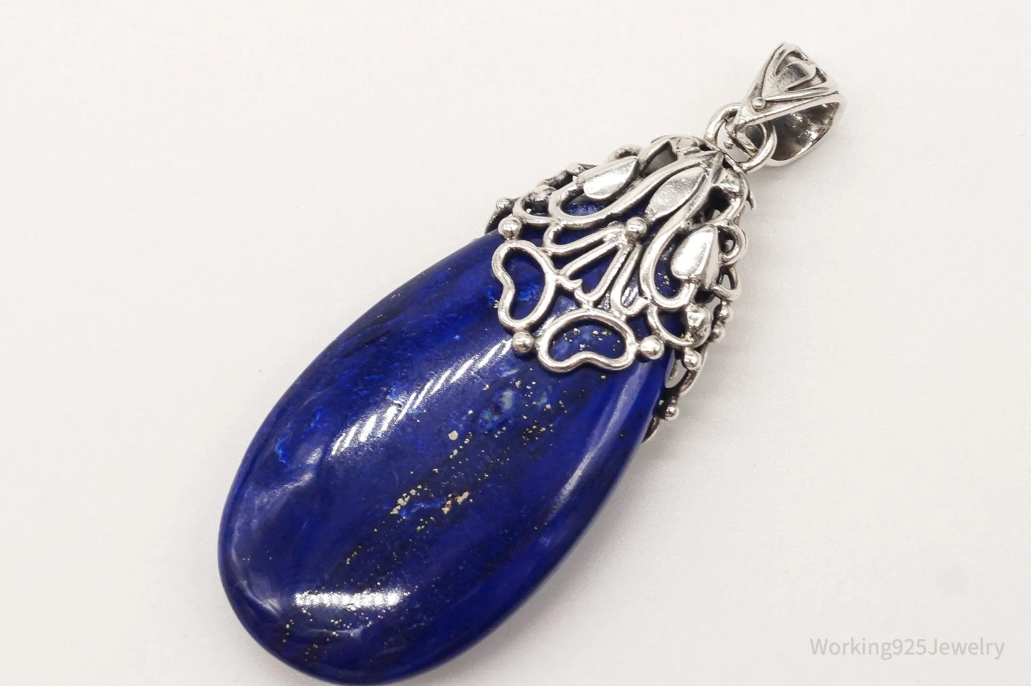 Large India Designer Doug Paulus Lapis Lazuli Ornate Sterling Silver Pendant