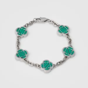 Malachite Clover Stone Bracelet (Silver)