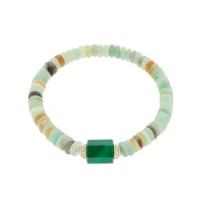 Medium Hexagon Malachite Bolt Bead with White Diamonds Bracelet