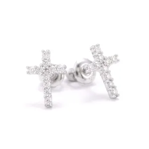 Mini Cross Moissanite Earrings 14K Gold