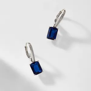 MODERN LOVE EMERALD CUT FAUX SAPPHIRE DROP EARRINGS