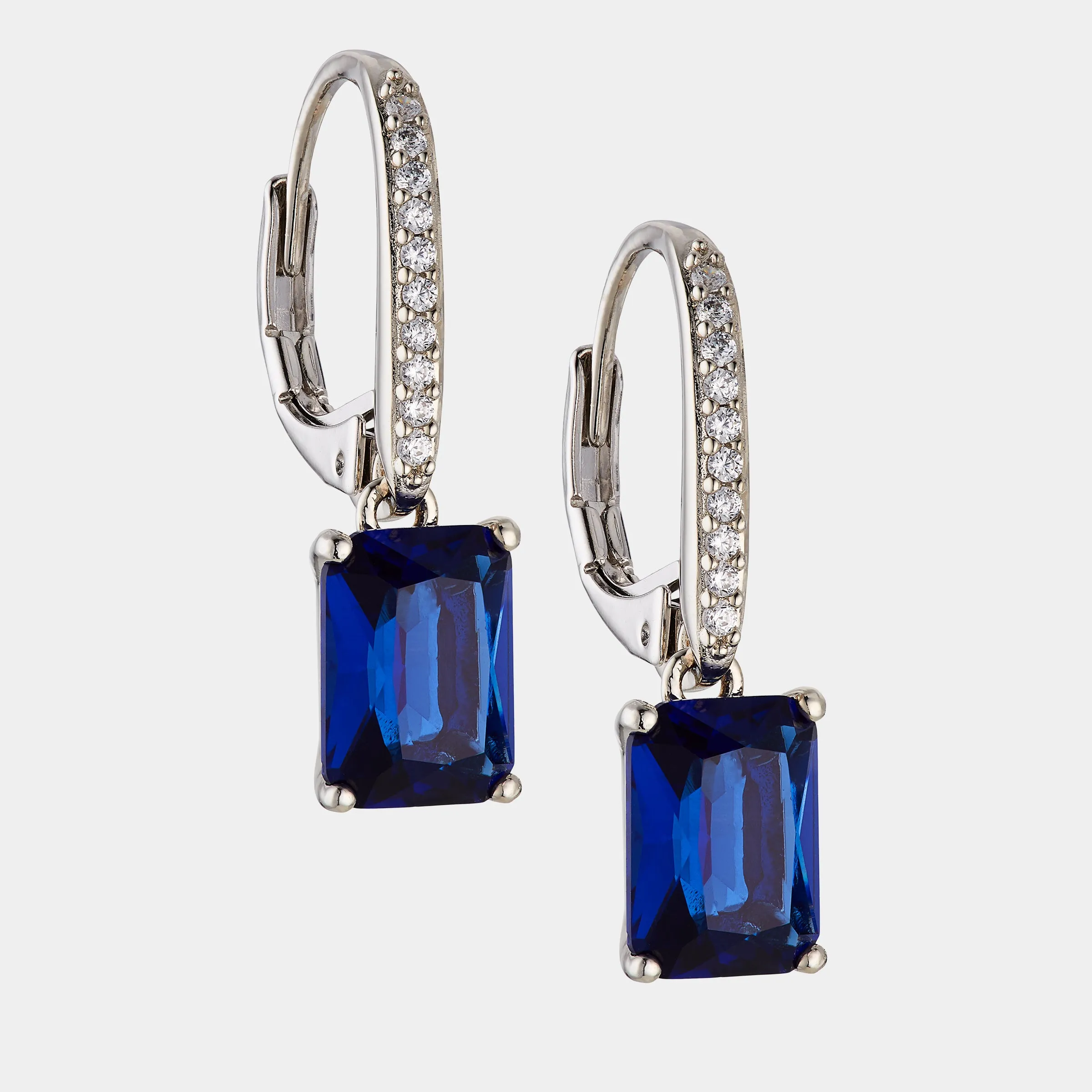 MODERN LOVE EMERALD CUT FAUX SAPPHIRE DROP EARRINGS