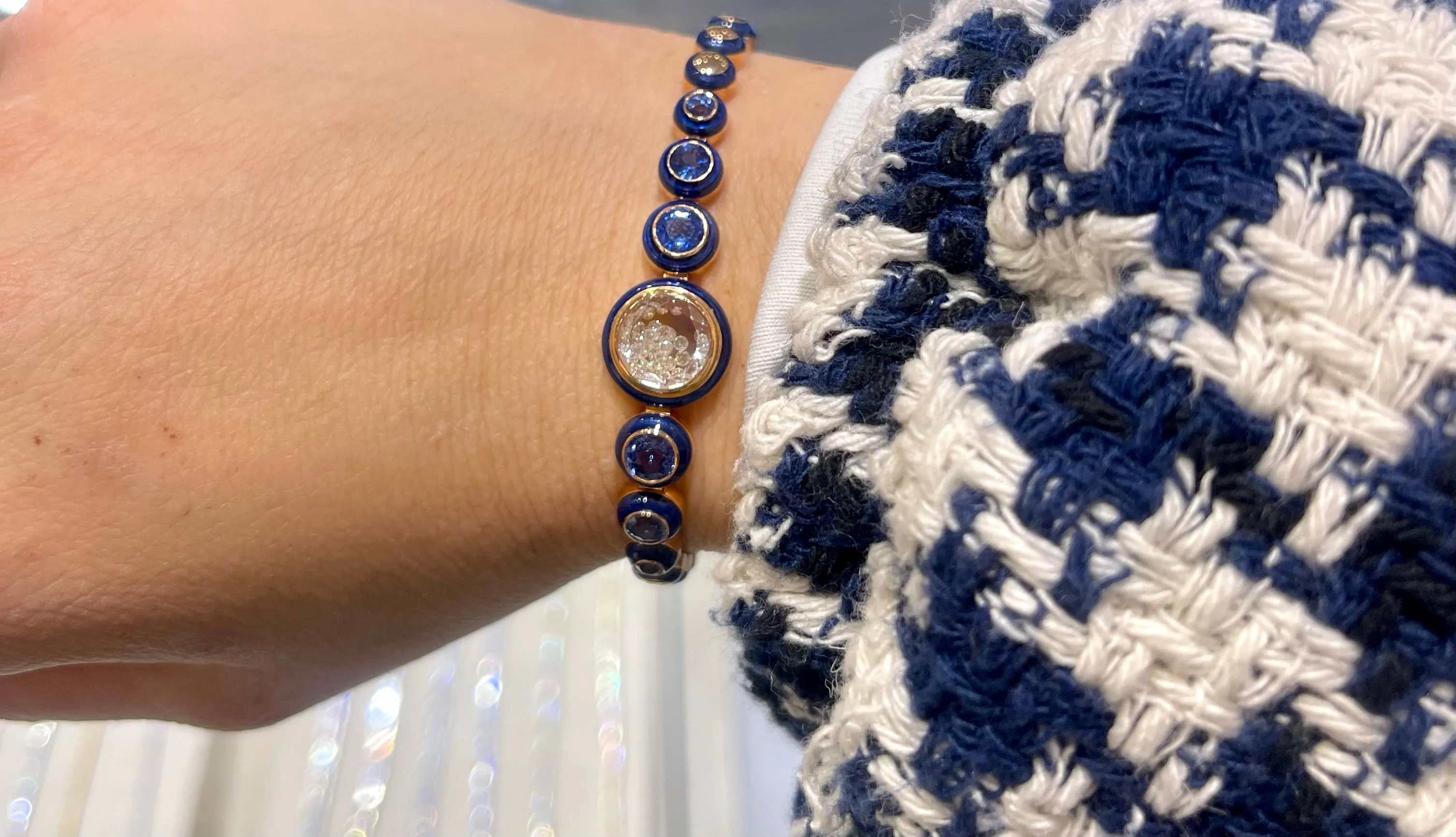 Moritz Glik Blue Sapphire & Enamel Diamond Shaker Tennis Bracelet