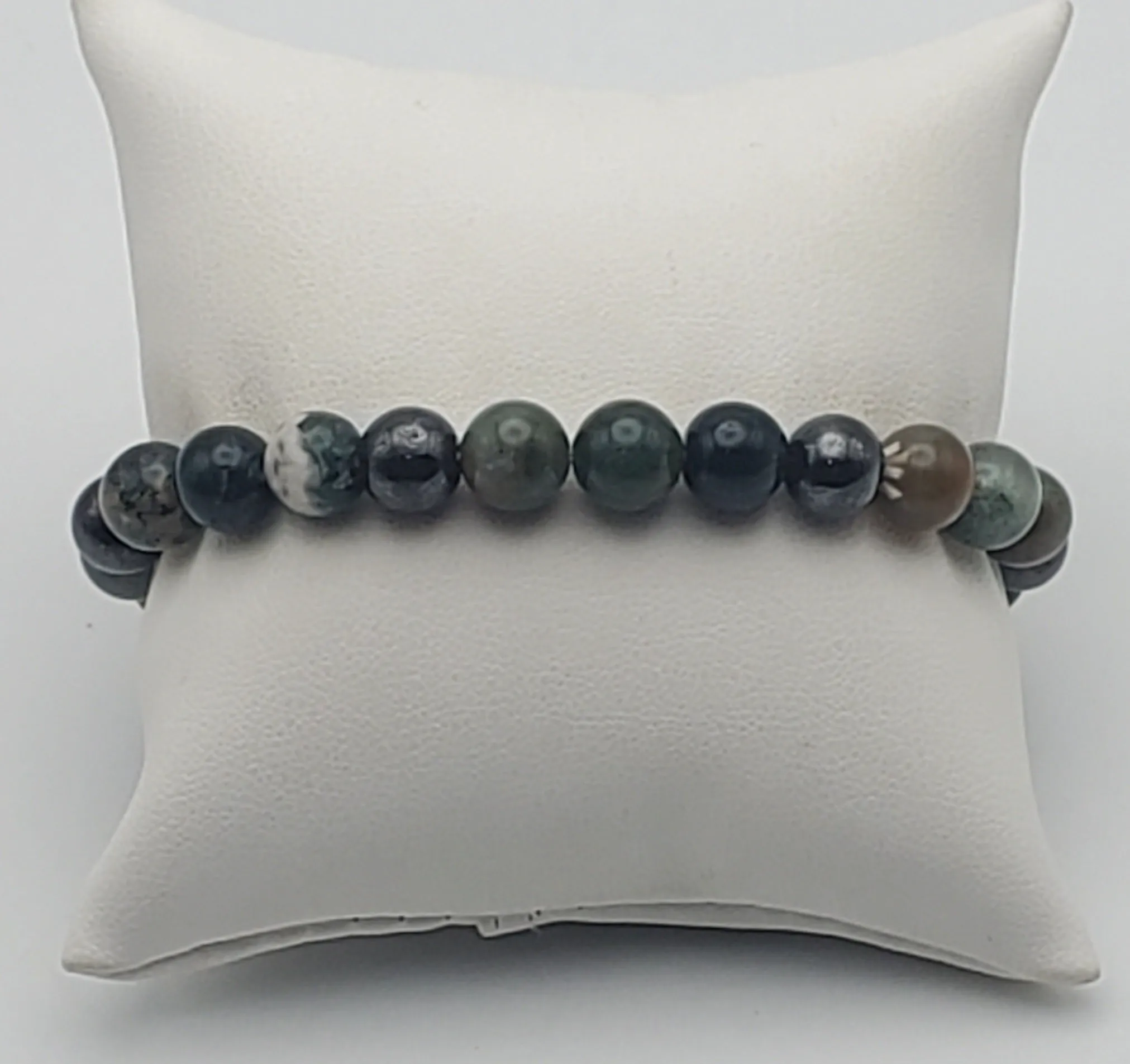 Moss Agate, Bloodstone, Ocean Jasper, Magnetite Bead Stretch Bracelet