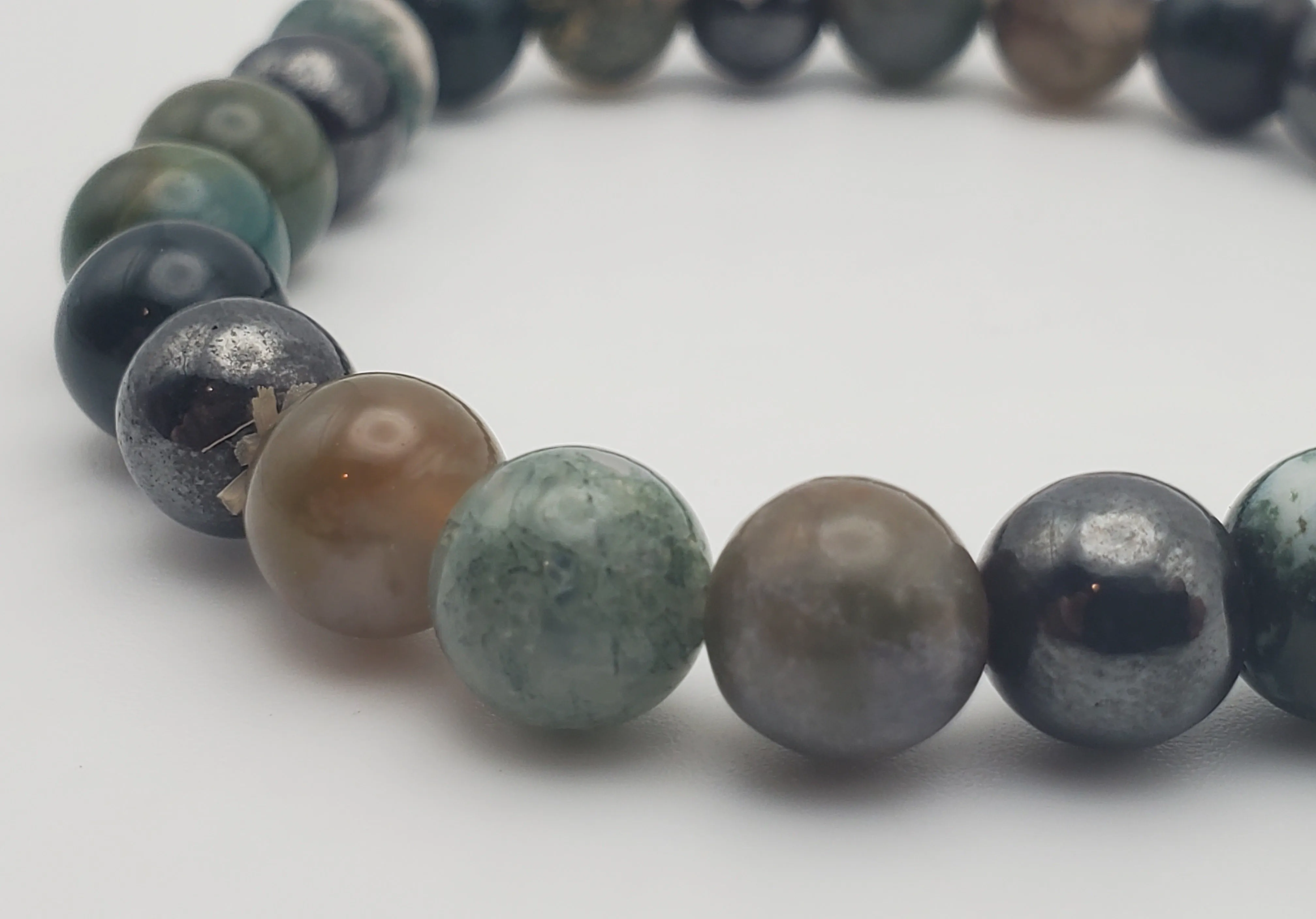 Moss Agate, Bloodstone, Ocean Jasper, Magnetite Bead Stretch Bracelet