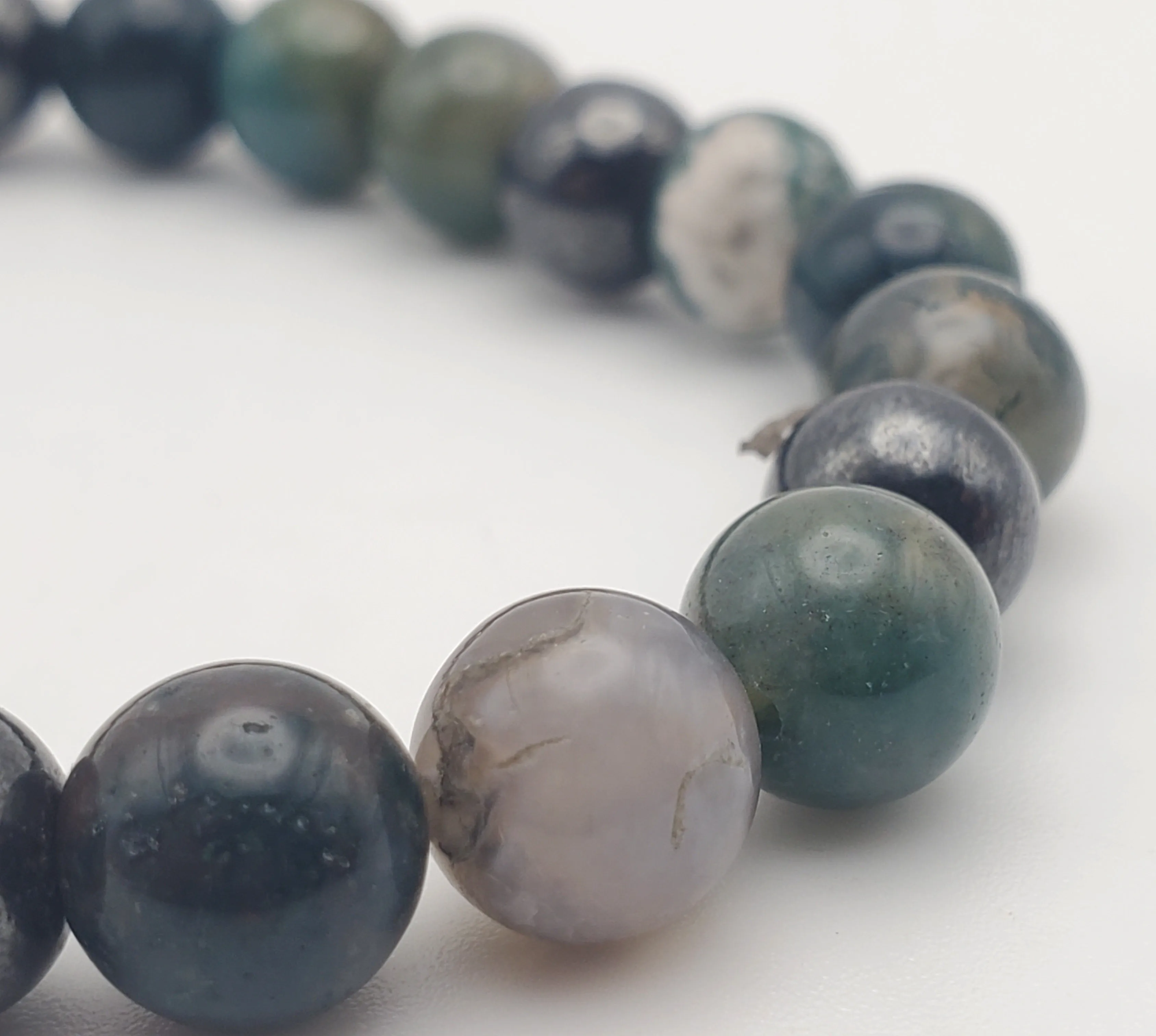 Moss Agate, Bloodstone, Ocean Jasper, Magnetite Bead Stretch Bracelet