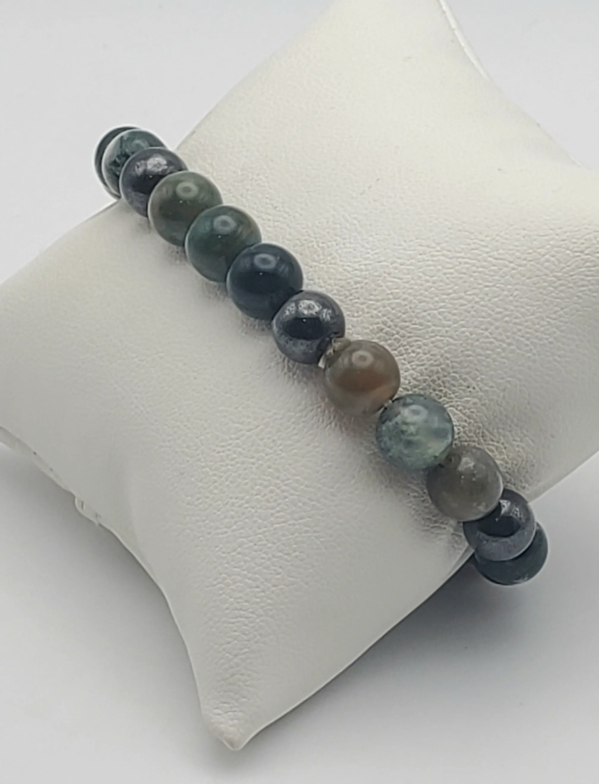 Moss Agate, Bloodstone, Ocean Jasper, Magnetite Bead Stretch Bracelet