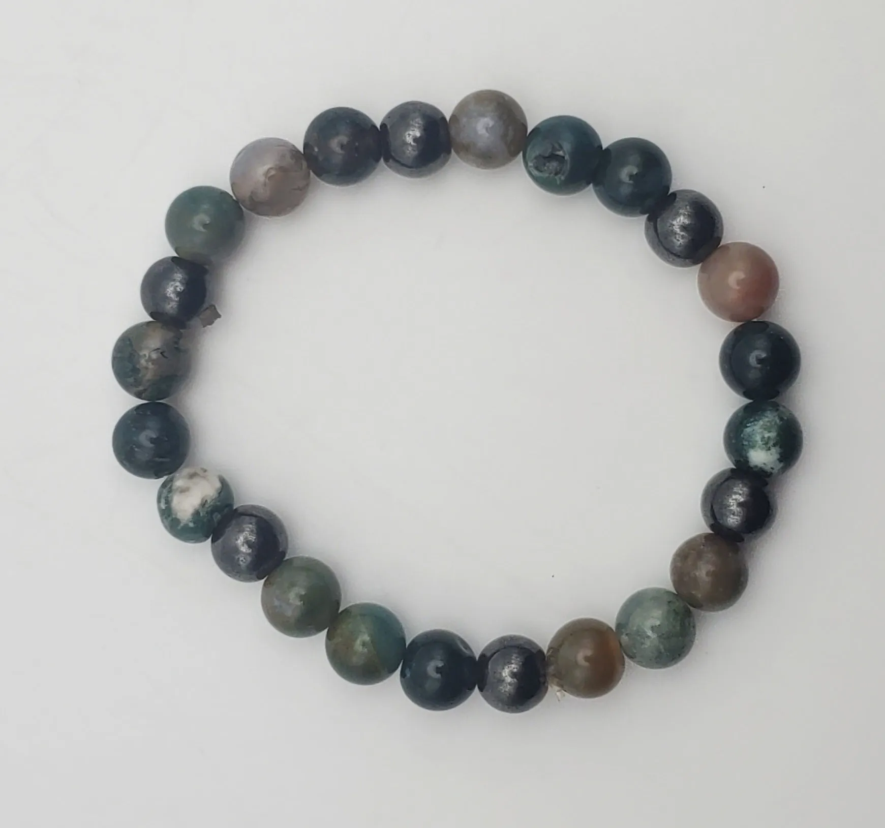 Moss Agate, Bloodstone, Ocean Jasper, Magnetite Bead Stretch Bracelet