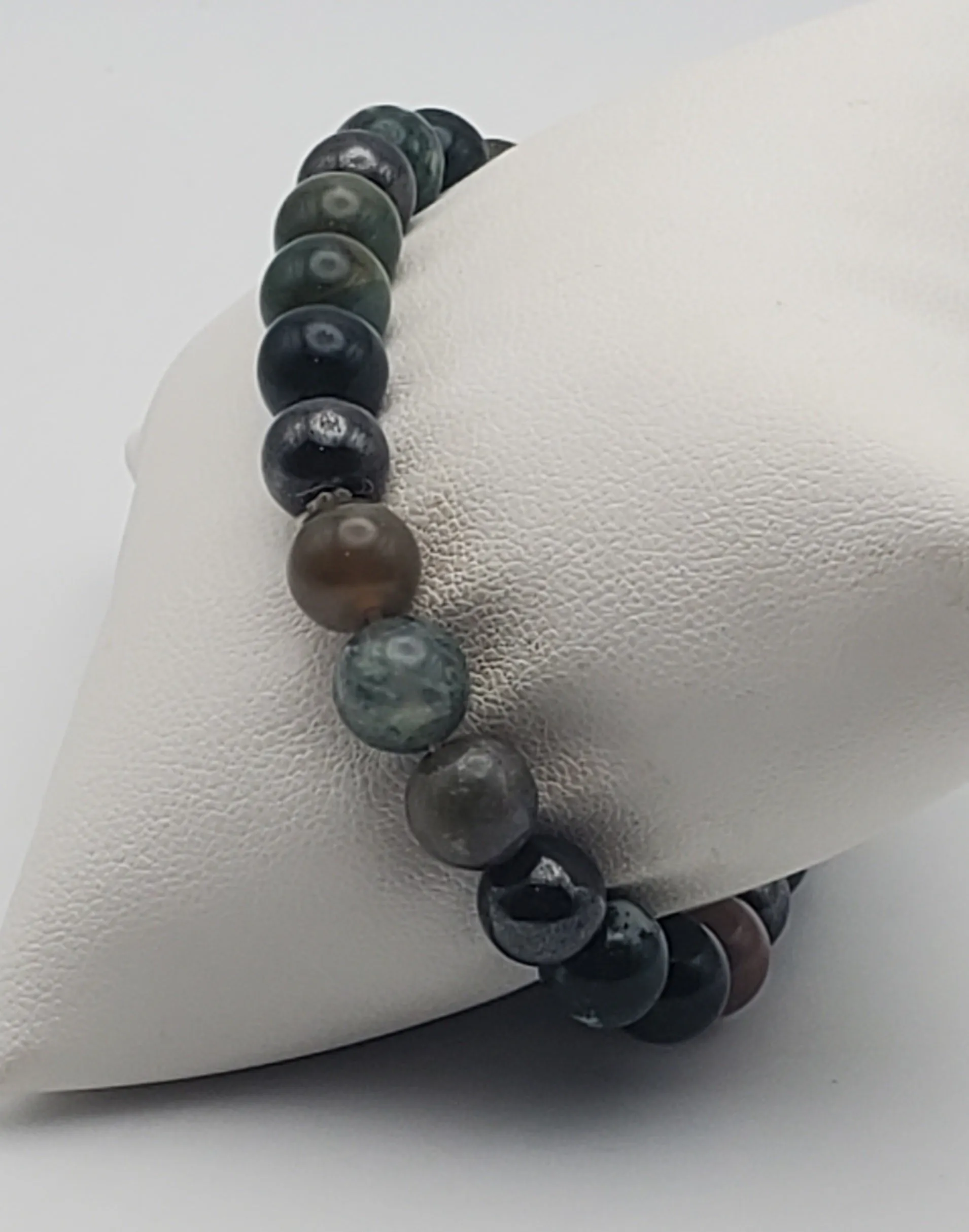 Moss Agate, Bloodstone, Ocean Jasper, Magnetite Bead Stretch Bracelet