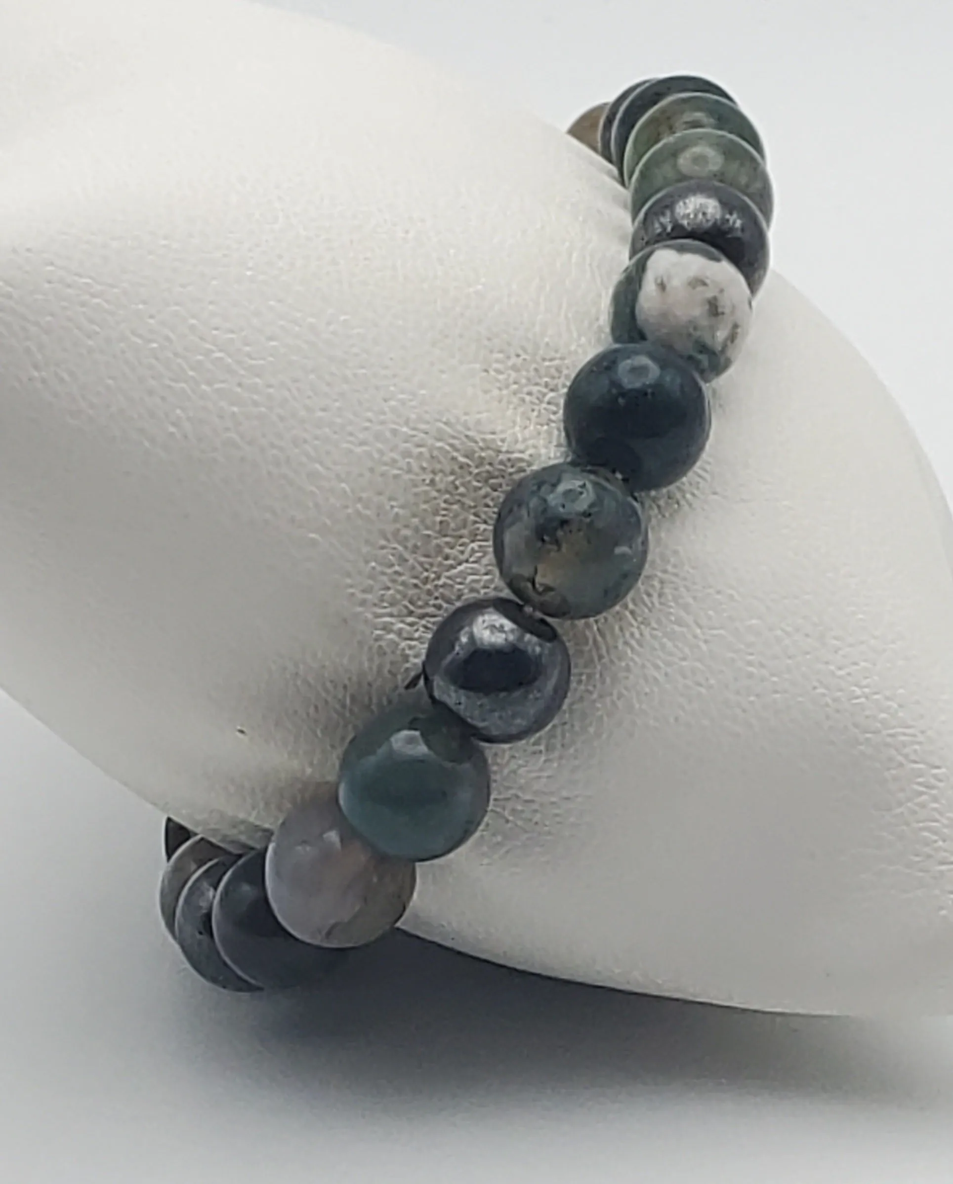 Moss Agate, Bloodstone, Ocean Jasper, Magnetite Bead Stretch Bracelet