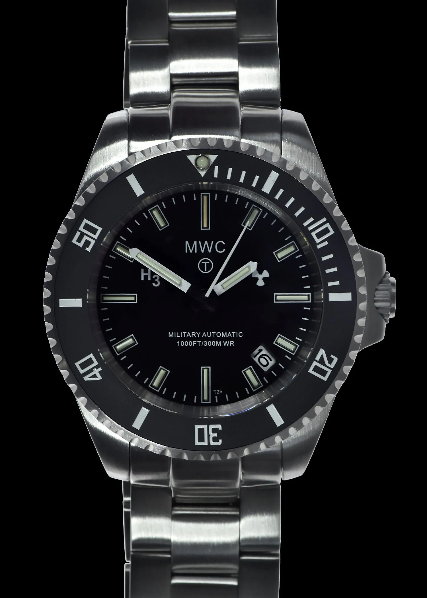 MWC 21 Jewel 300m Automatic Military Divers Watch on Bracelet with Tritium GTLS, Sapphire Crystal and Ceramic Bezel