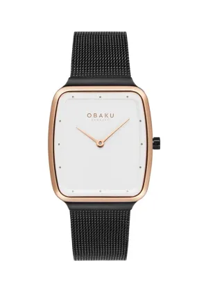 OBAKU TERN LILLE-TUSCANY BLACK MESH BRACELT ROSE WHITE DIAL V267LXMIMB