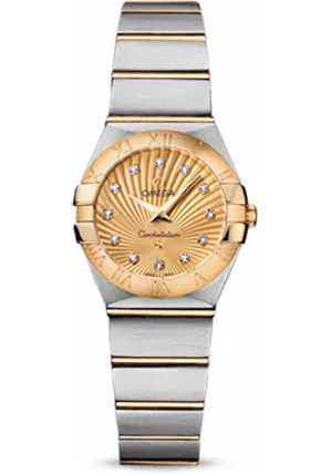 Omega Ladies Constellation Quartz Watch - 24 mm Brushed Steel And Yellow Gold Case - Champagne Diamond Dial - 123.20.24.60.58.001