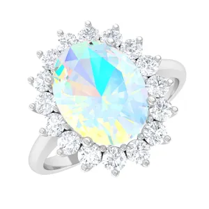 Oval Ethiopian Opal Statement Engagement Ring with Diamond Halo