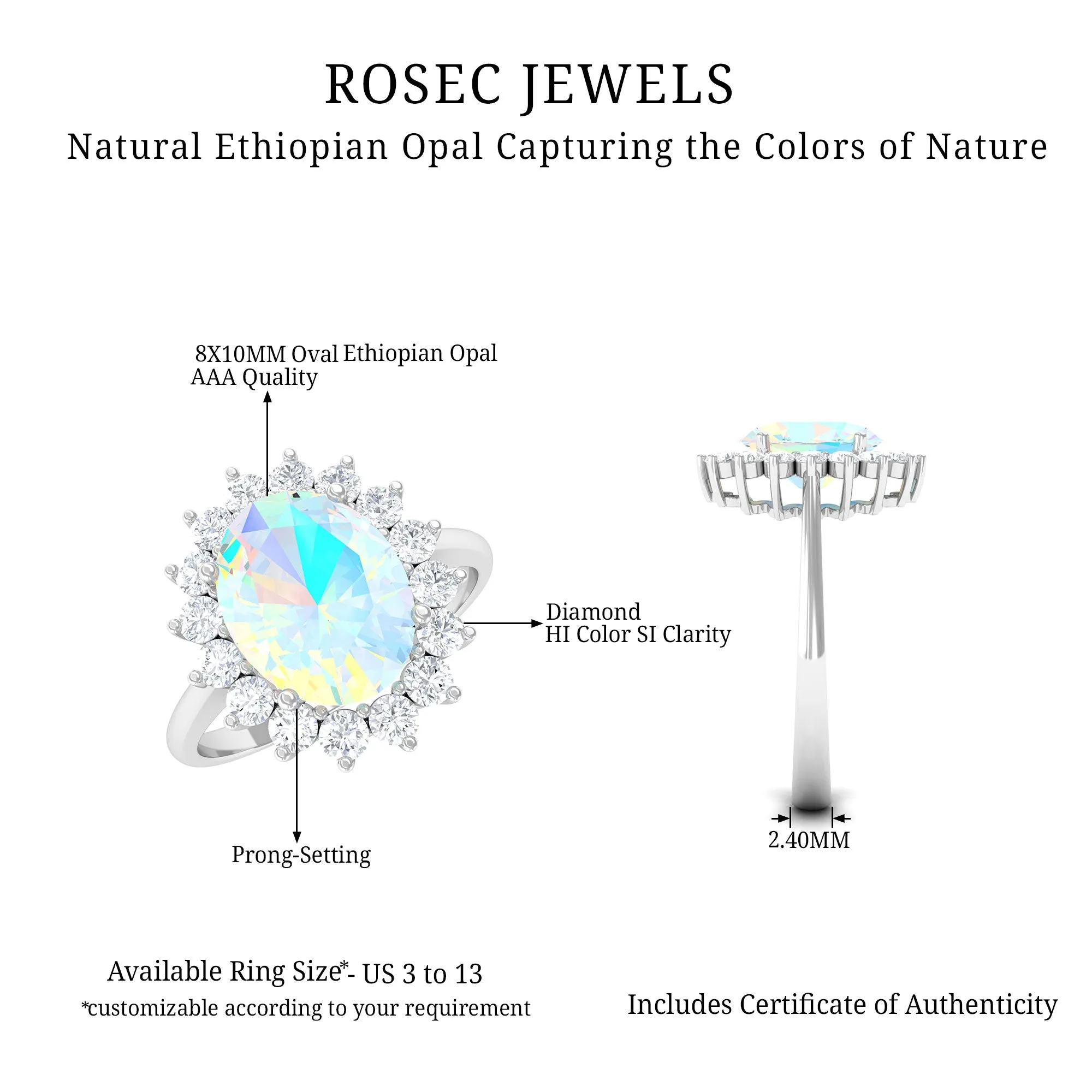 Oval Ethiopian Opal Statement Engagement Ring with Diamond Halo