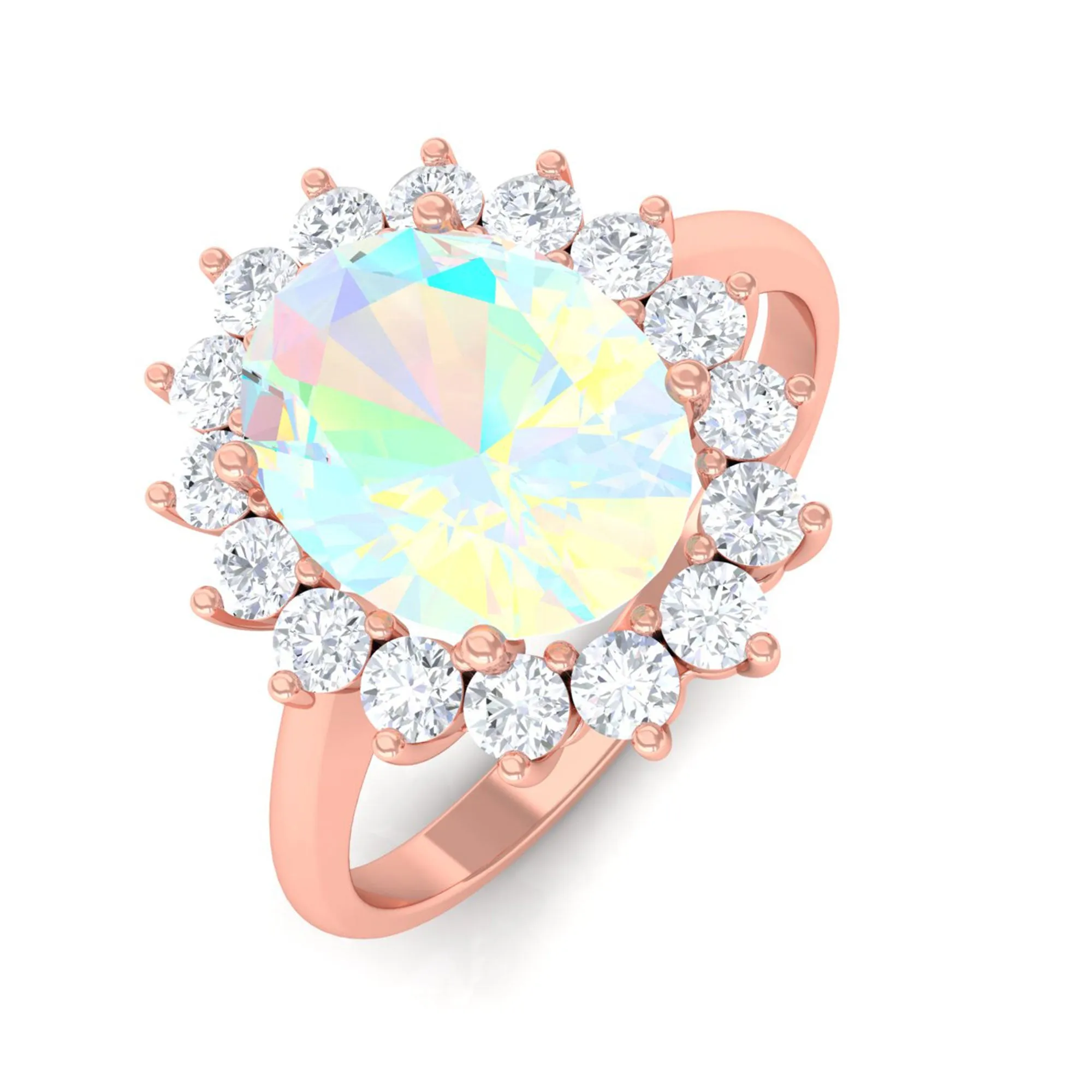 Oval Ethiopian Opal Statement Engagement Ring with Diamond Halo