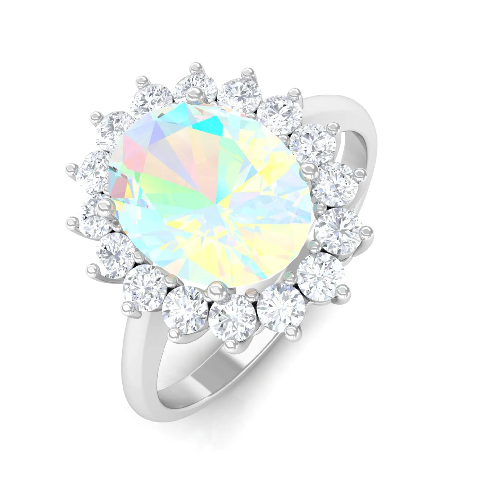 Oval Ethiopian Opal Statement Engagement Ring with Diamond Halo