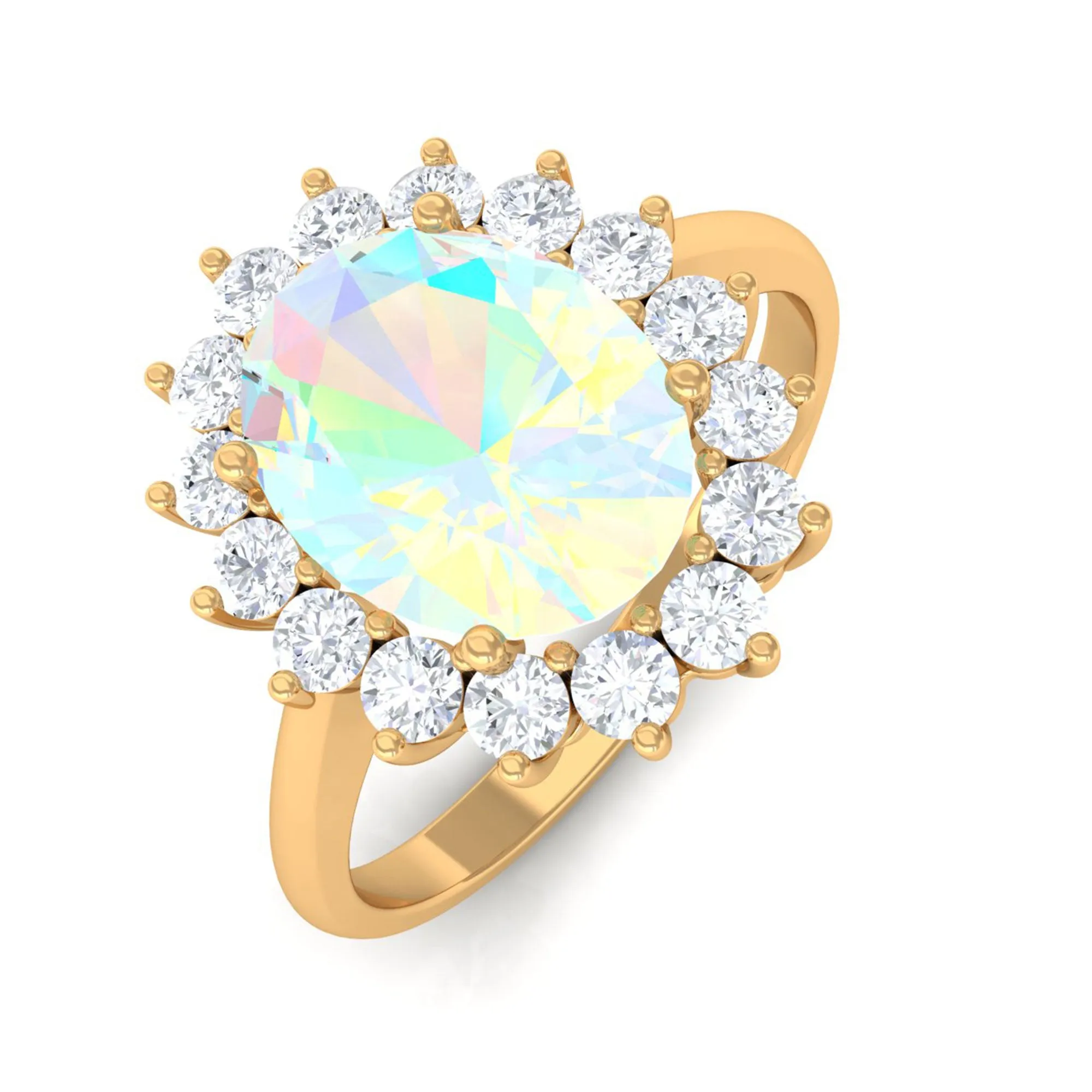 Oval Ethiopian Opal Statement Engagement Ring with Diamond Halo