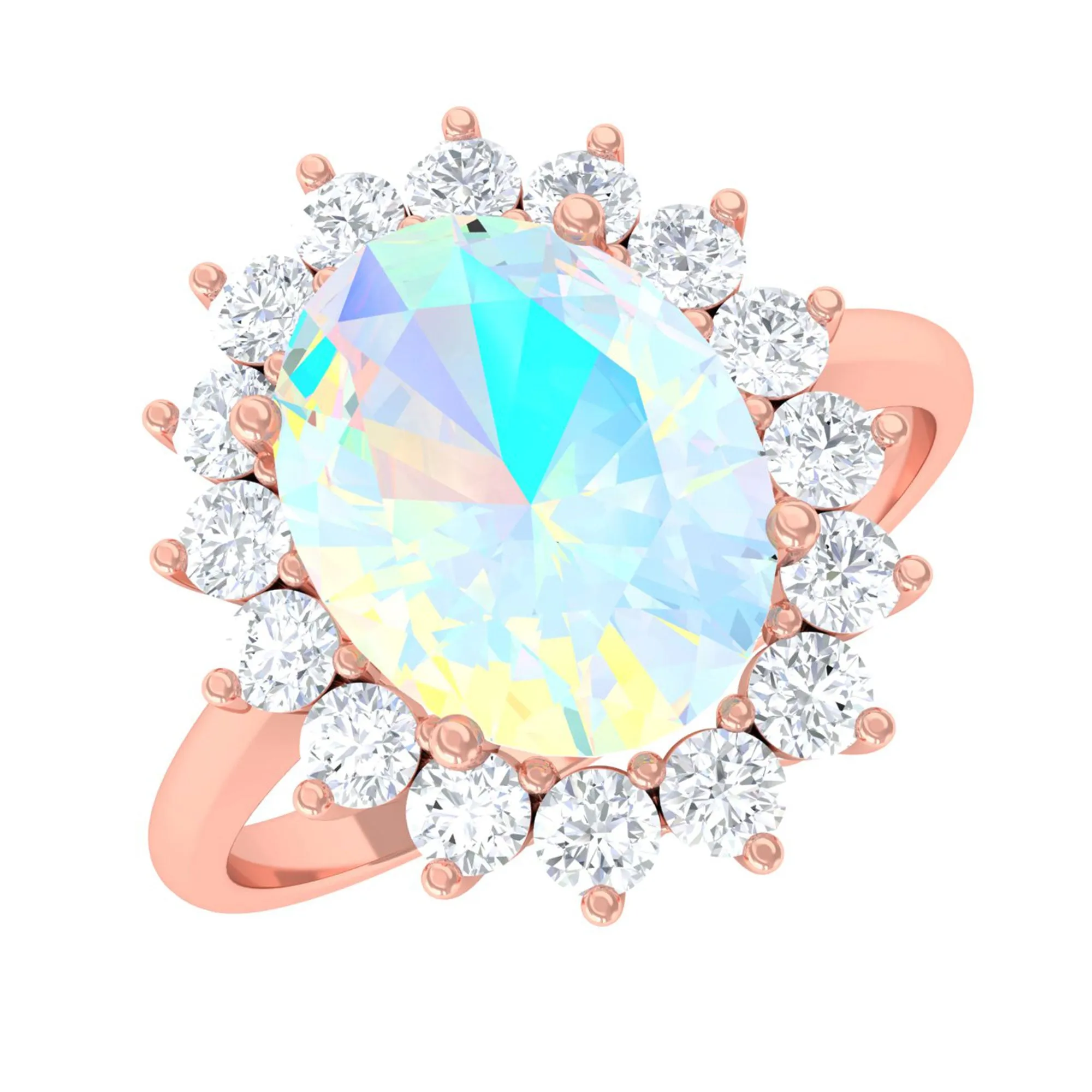 Oval Ethiopian Opal Statement Engagement Ring with Diamond Halo