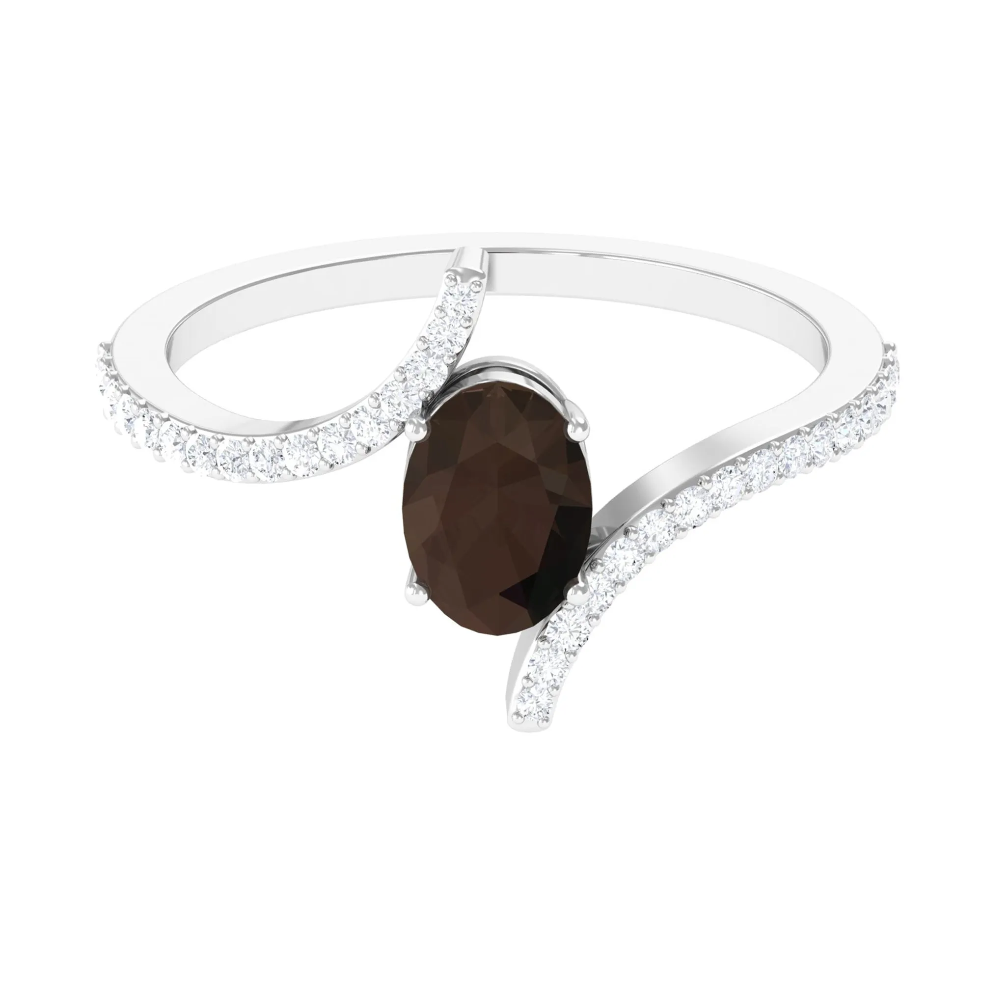 Oval Smoky Quartz Solitaire Bypass Ring with Diamond