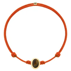 Oval Tiger's Eye Cabochon on Orange Cord Bracelet