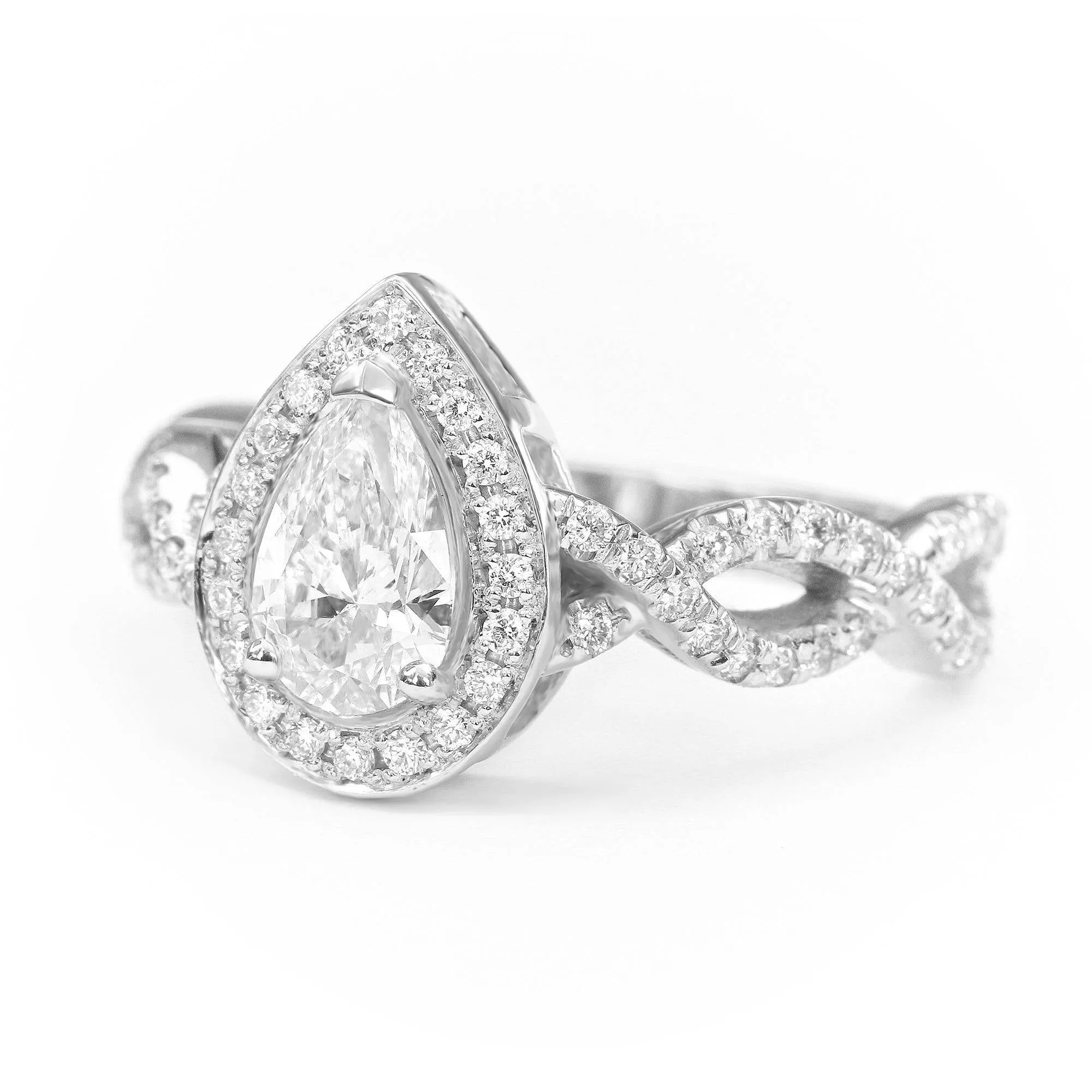 Pear Diamond Halo Engagement Ring Infinity Twist Band ♥