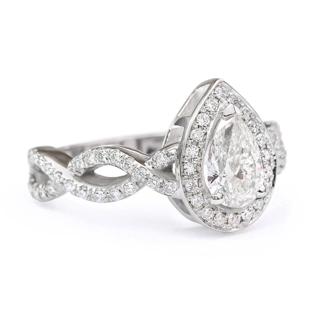 Pear Diamond Halo Engagement Ring Infinity Twist Band ♥