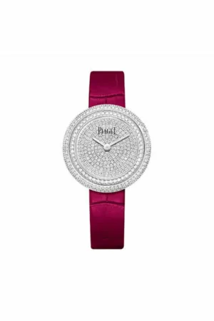 piaget possession white gold diamond paved dial pink strap novelty ref. g0a44299