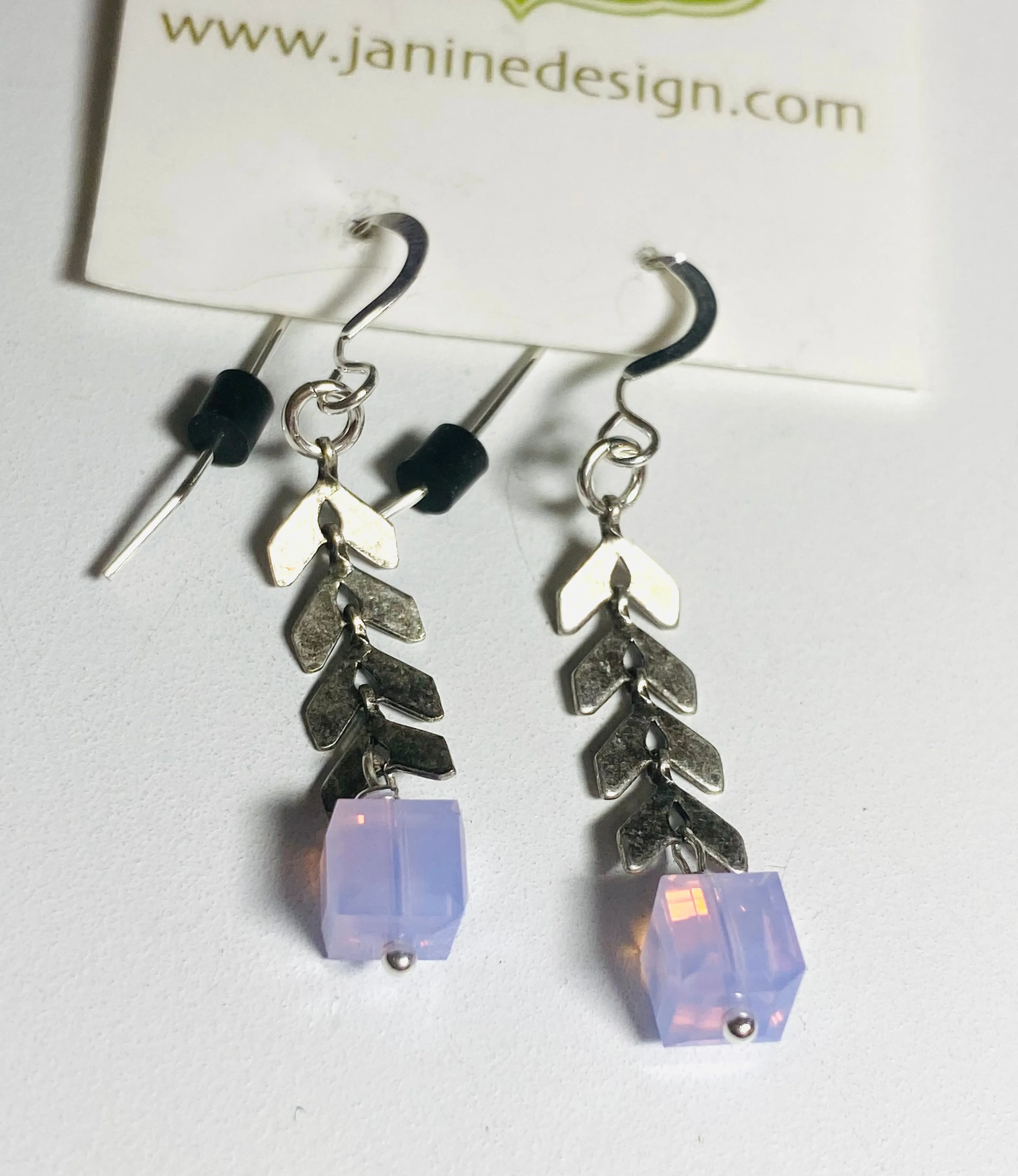 Pink “opal” ish  Square Crystal Drop Chevron Earrings