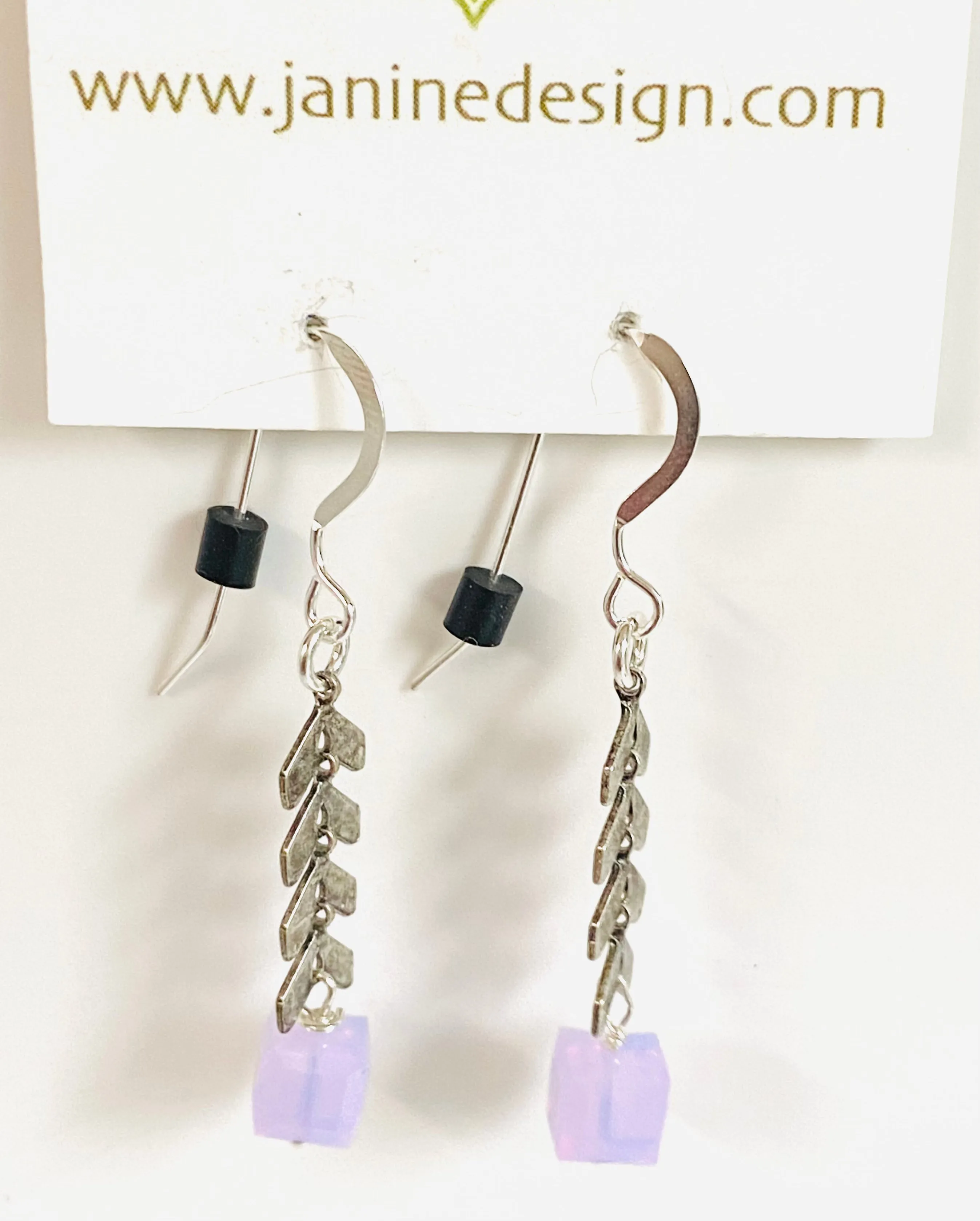 Pink “opal” ish  Square Crystal Drop Chevron Earrings