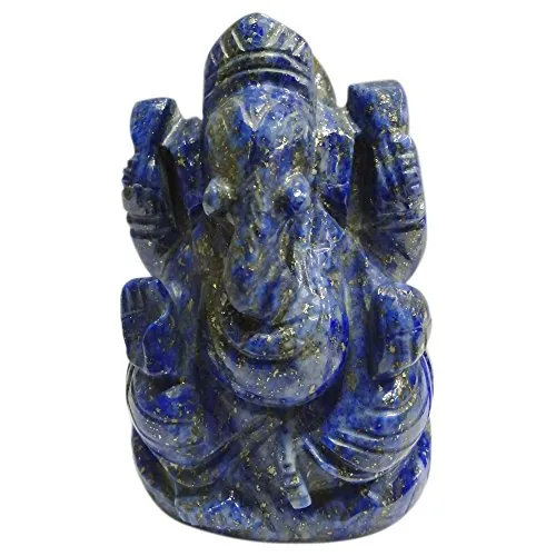 PINKCITY CREATION Handmade Showpieces Figurine Lapis Lazuli Stone Religious Idol Ganesha 3 cm.